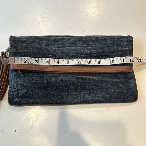 White House black market blue suede leather clutch with fringe add-on. Gorgeous. - Picture 5 of 7
